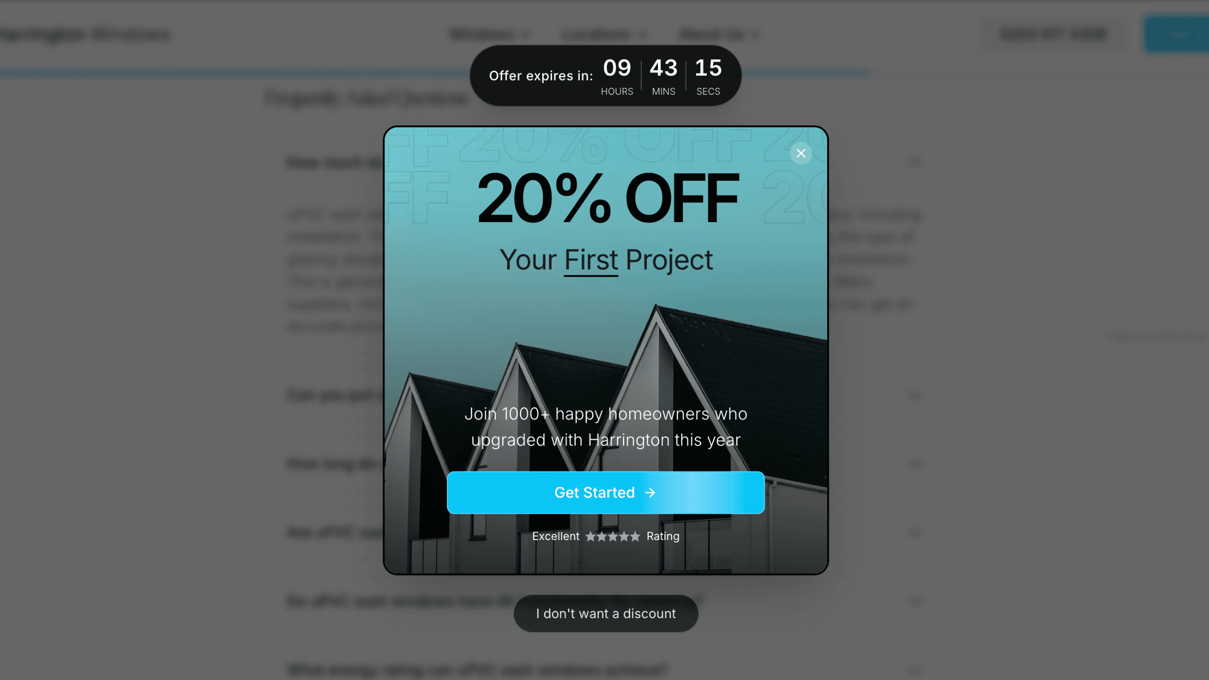 Exit-intent popup — 20% off offer
