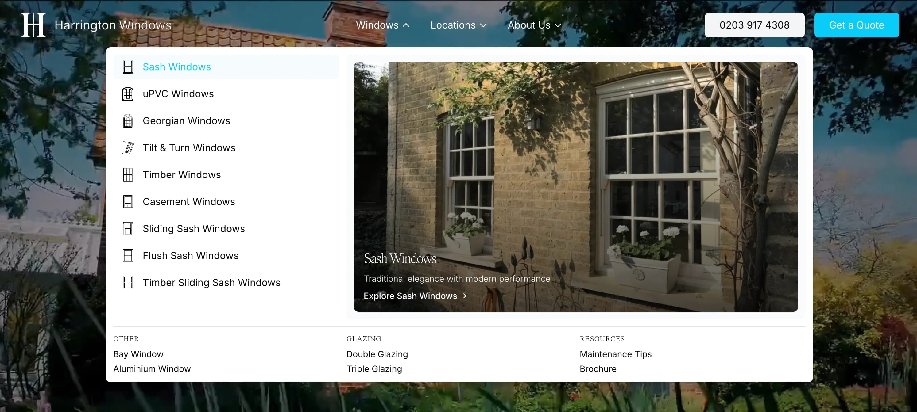 Windows mega menu navigation